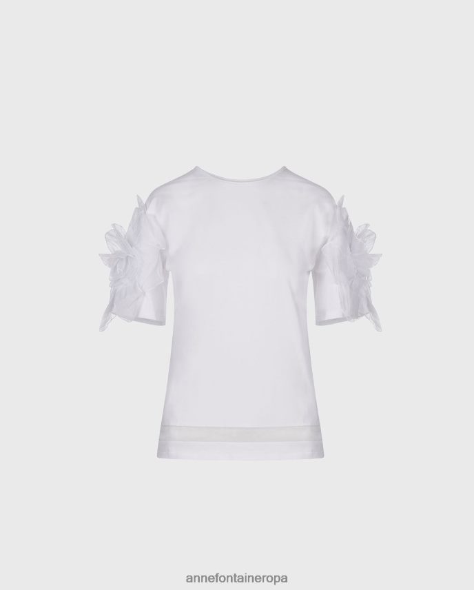 ropa es Anne Fontaine mujer top colomba con escote redondo y mangas florales llamativas blanco 646LTX275