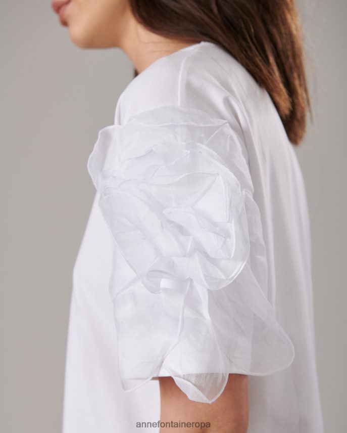 ropa es Anne Fontaine mujer top colomba con escote redondo y mangas florales llamativas blanco 646LTX275