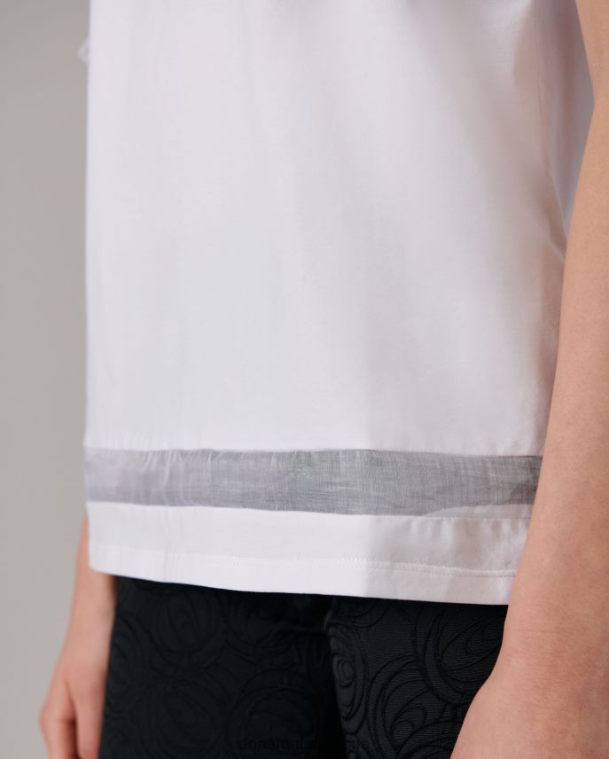 ropa es Anne Fontaine mujer top colomba con escote redondo y mangas florales llamativas blanco 646LTX275