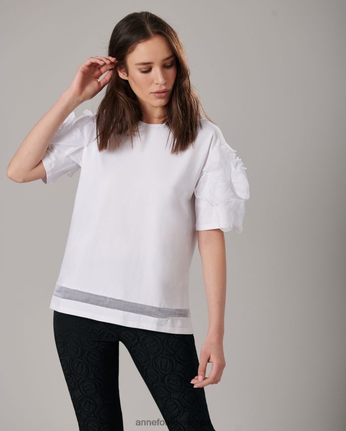 ropa es Anne Fontaine mujer top colomba con escote redondo y mangas florales llamativas blanco 646LTX275