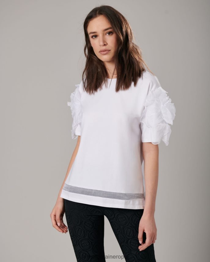 ropa es Anne Fontaine mujer top colomba con escote redondo y mangas florales llamativas blanco 646LTX275