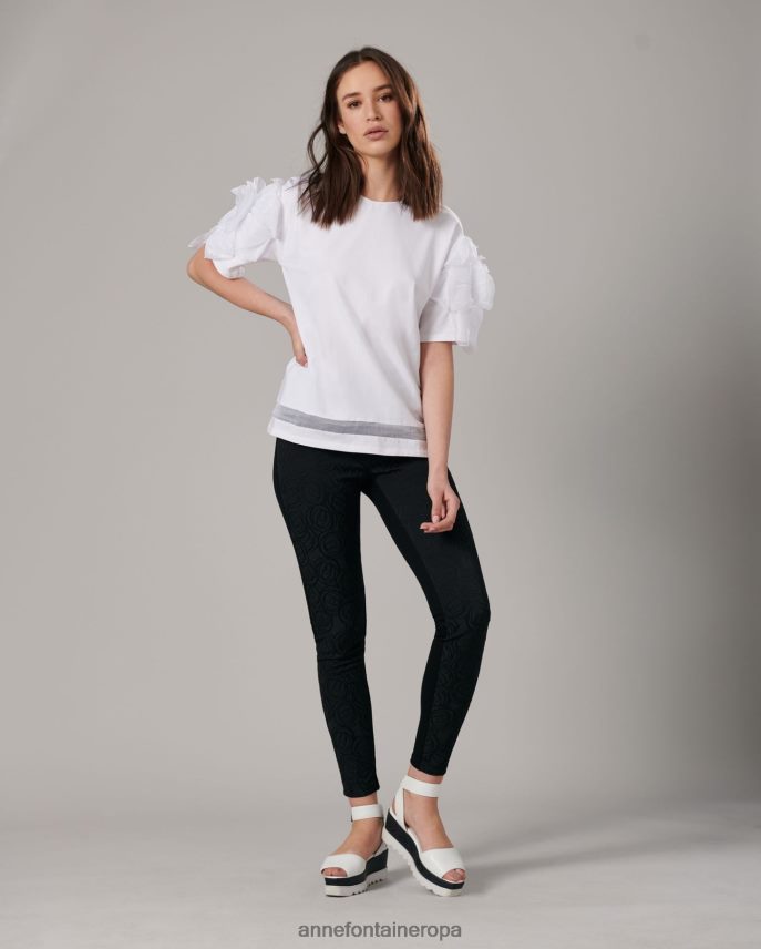 ropa es Anne Fontaine mujer top colomba con escote redondo y mangas florales llamativas blanco 646LTX275