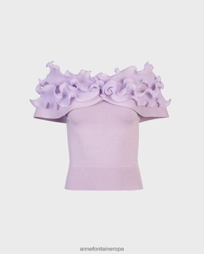 ropa es Anne Fontaine mujer top de diseño color lavanda con hombros descubiertos y ribete de volantes microplisados Parma 646LTX257