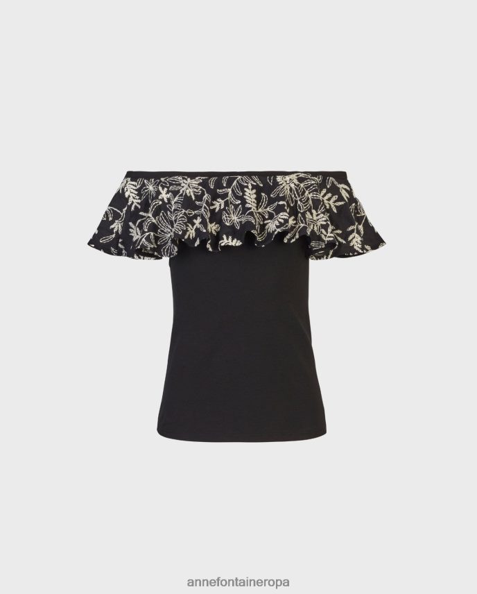 ropa es Anne Fontaine mujer top fusain con superposición floral blanco negro 646LTX255