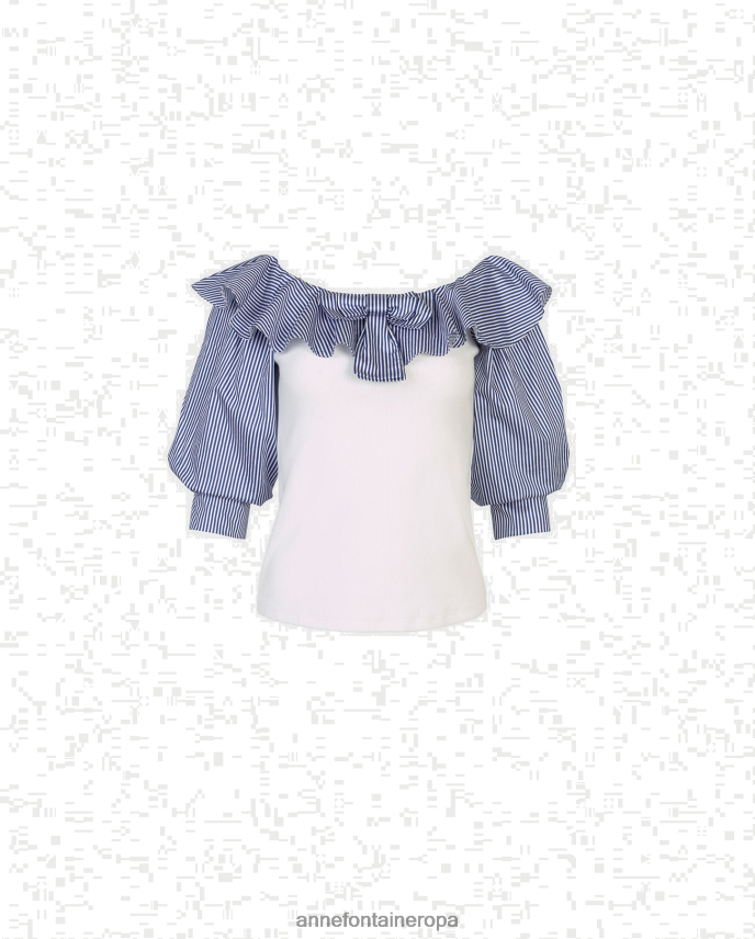 ropa es Anne Fontaine mujer top meridional manga 3/4 y top a rayas con hombros descubiertos blanco azul 646LTX263