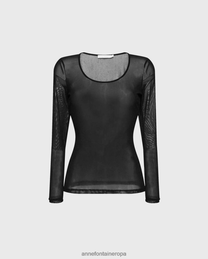 ropa es Anne Fontaine mujer top misterioso top de malla transparente de manga larga negro 646LTX282