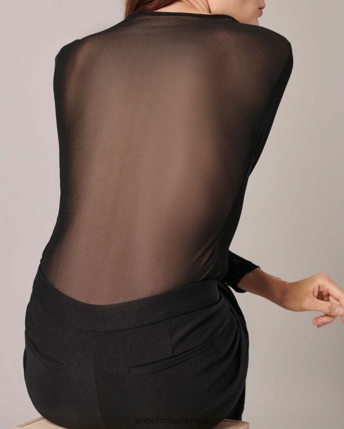 ropa es Anne Fontaine mujer top misterioso top de malla transparente de manga larga negro 646LTX282