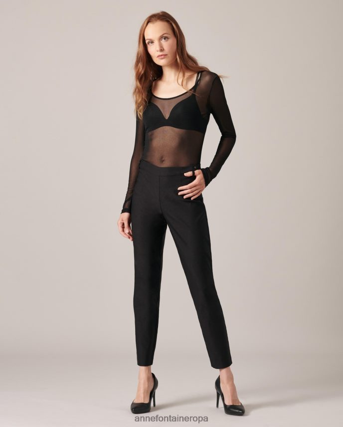 ropa es Anne Fontaine mujer top misterioso top de malla transparente de manga larga negro 646LTX282