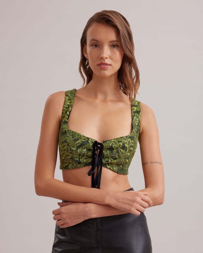 ropa es Anne Fontaine mujer top pasión top corsé de lentejuelas bordado con cinta de terciopelo verde negro 646LTX284