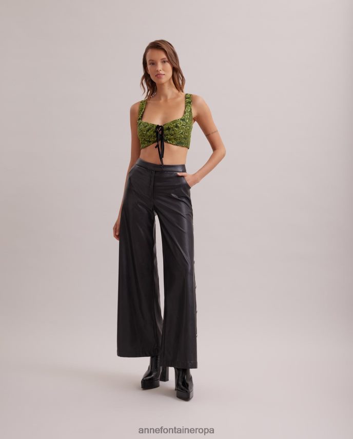 ropa es Anne Fontaine mujer top pasión top corsé de lentejuelas bordado con cinta de terciopelo verde negro 646LTX284