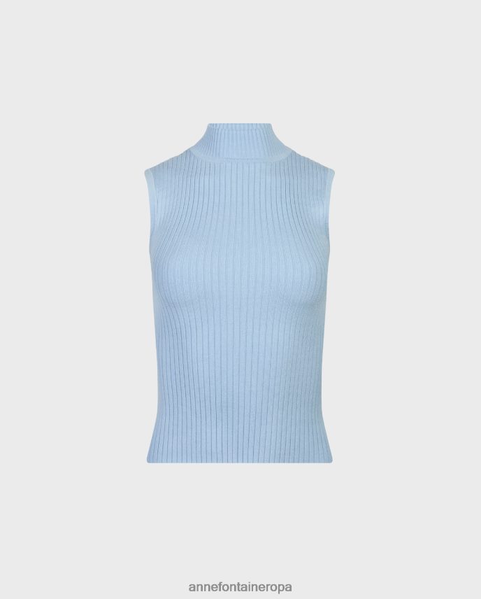 ropa es Anne Fontaine mujer top solo sin mangas de punto acanalado con cuello alto azul claro 646LTX267