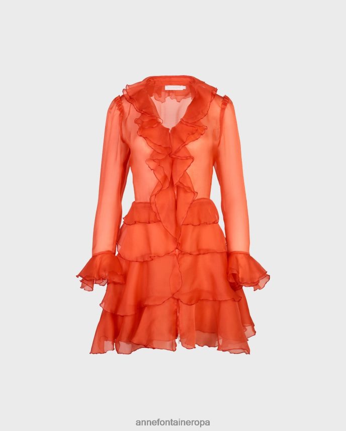 ropa es Anne Fontaine mujer Vestido camisero color lavanda Vestido camisero de organza de seda de manga larga con detalles de volantes naranja 646LTX63