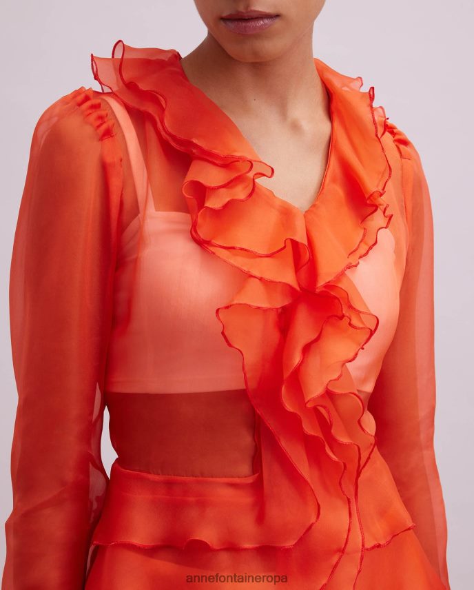 ropa es Anne Fontaine mujer Vestido camisero color lavanda Vestido camisero de organza de seda de manga larga con detalles de volantes naranja 646LTX63