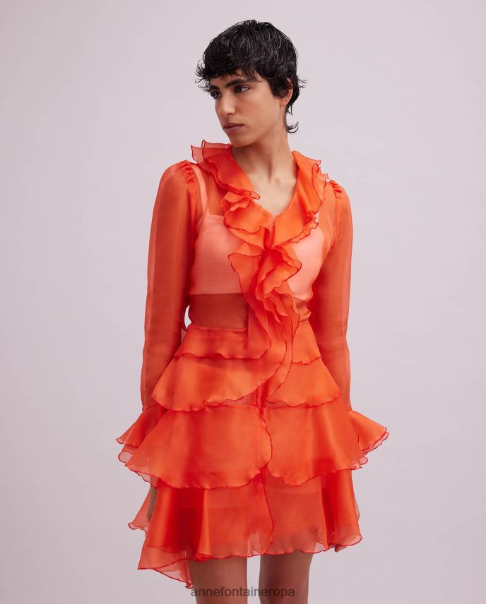 ropa es Anne Fontaine mujer Vestido camisero color lavanda Vestido camisero de organza de seda de manga larga con detalles de volantes naranja 646LTX63