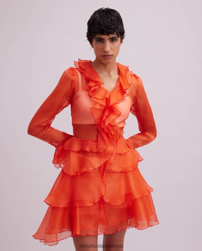 ropa es Anne Fontaine mujer Vestido camisero color lavanda Vestido camisero de organza de seda de manga larga con detalles de volantes naranja 646LTX63
