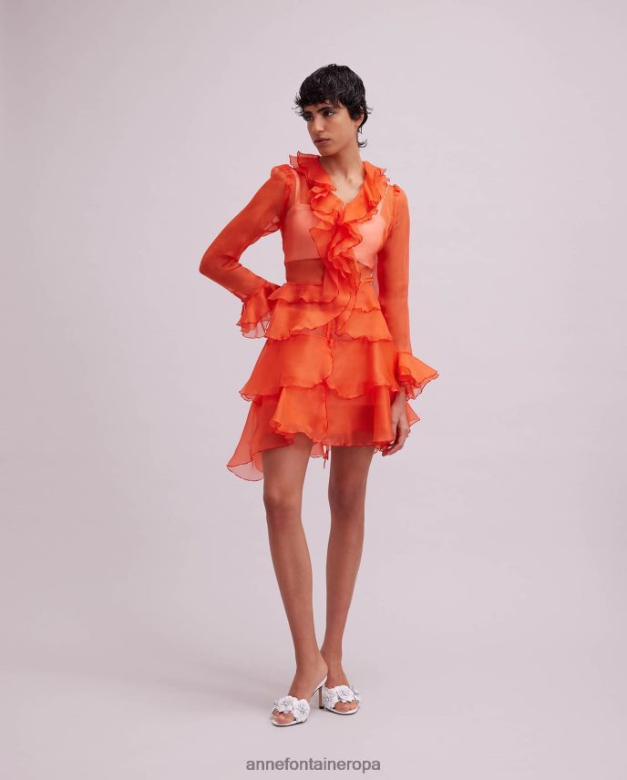 ropa es Anne Fontaine mujer Vestido camisero color lavanda Vestido camisero de organza de seda de manga larga con detalles de volantes naranja 646LTX63