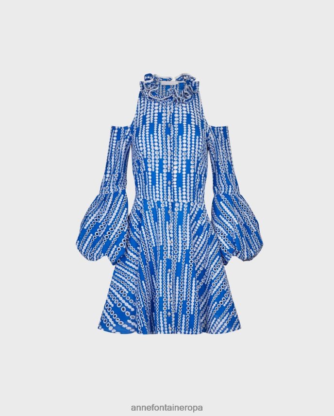 ropa es Anne Fontaine mujer Vestido estampado y vestido con ojales y hombros descubiertos. blanco azul 646LTX69