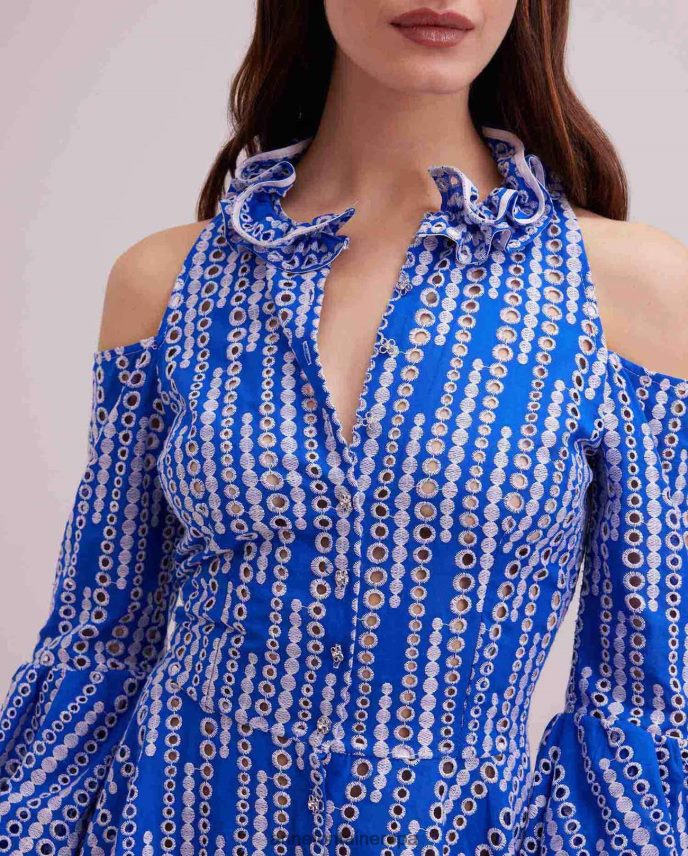 ropa es Anne Fontaine mujer Vestido estampado y vestido con ojales y hombros descubiertos. blanco azul 646LTX69