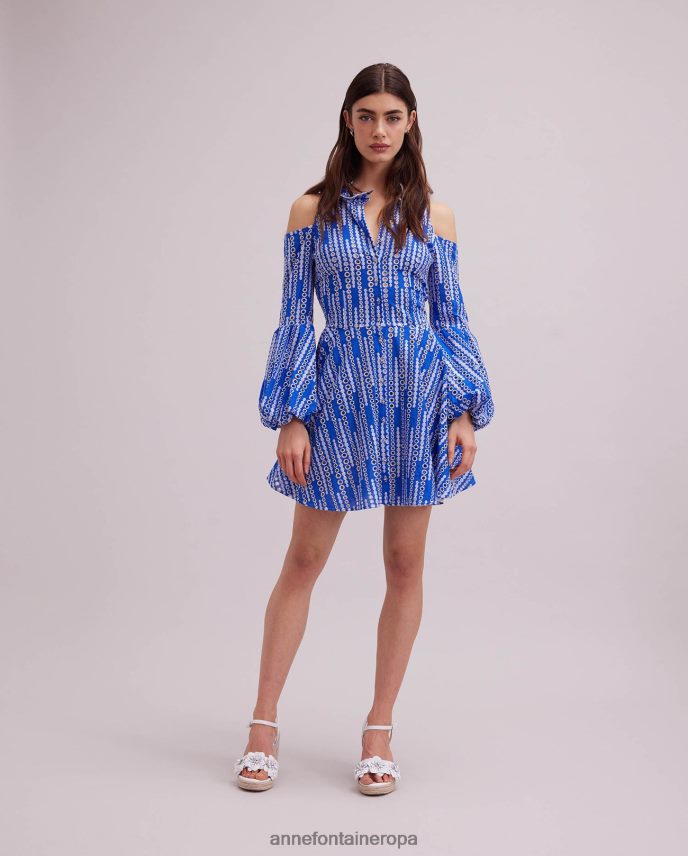 ropa es Anne Fontaine mujer Vestido estampado y vestido con ojales y hombros descubiertos. blanco azul 646LTX69