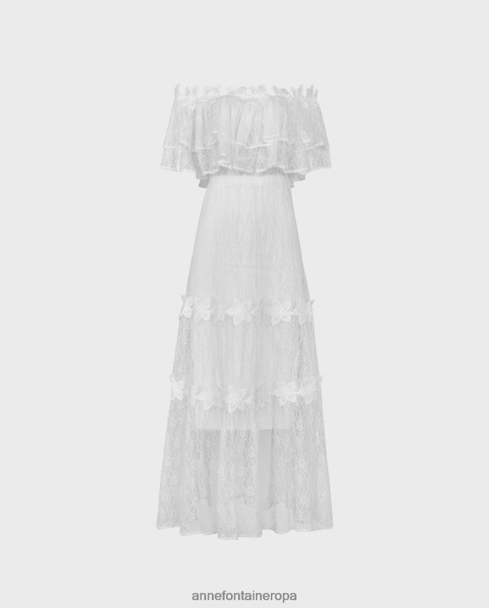 ropa es Anne Fontaine mujer vestido aloha vestido maxi de encaje con hombros descubiertos y detalles de flores de encaje blanco 646LTX83