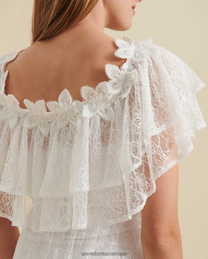 ropa es Anne Fontaine mujer vestido aloha vestido maxi de encaje con hombros descubiertos y detalles de flores de encaje blanco 646LTX83