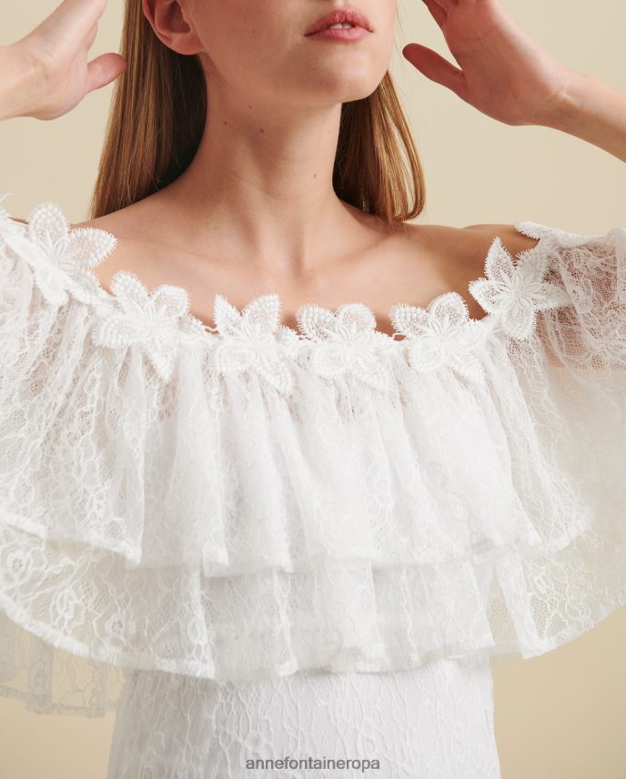 ropa es Anne Fontaine mujer vestido aloha vestido maxi de encaje con hombros descubiertos y detalles de flores de encaje blanco 646LTX83