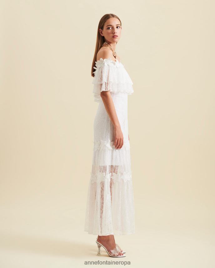 ropa es Anne Fontaine mujer vestido aloha vestido maxi de encaje con hombros descubiertos y detalles de flores de encaje blanco 646LTX83