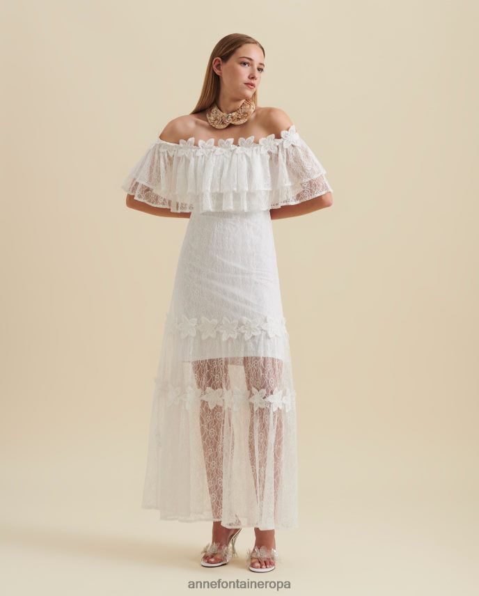 ropa es Anne Fontaine mujer vestido aloha vestido maxi de encaje con hombros descubiertos y detalles de flores de encaje blanco 646LTX83