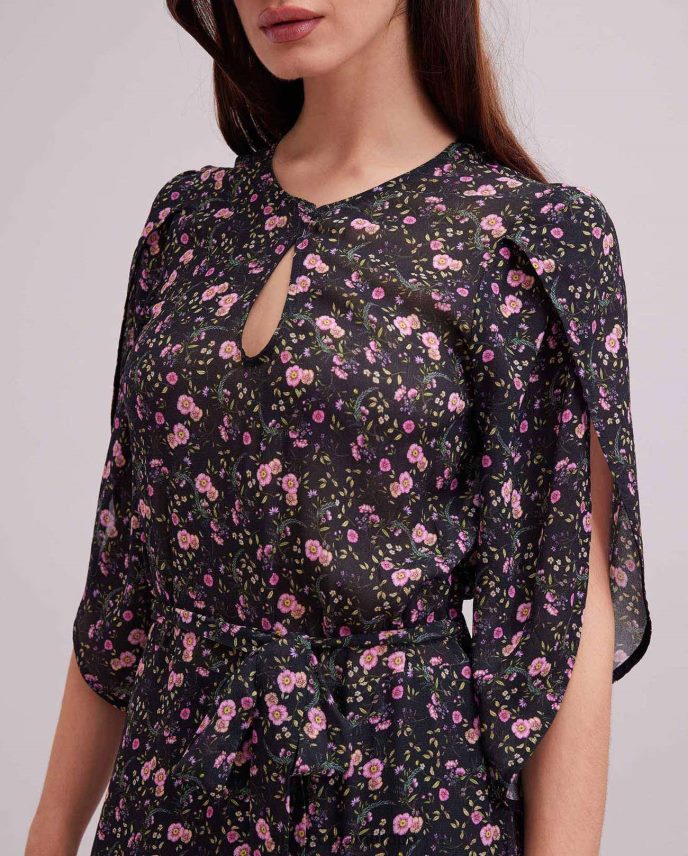 ropa es Anne Fontaine mujer vestido biscaye vestido largo con estampado floral y mangas acampanadas negro 646LTX117