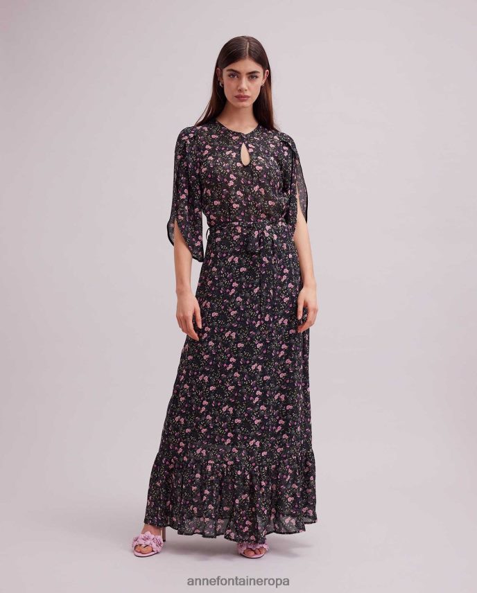 ropa es Anne Fontaine mujer vestido biscaye vestido largo con estampado floral y mangas acampanadas negro 646LTX117