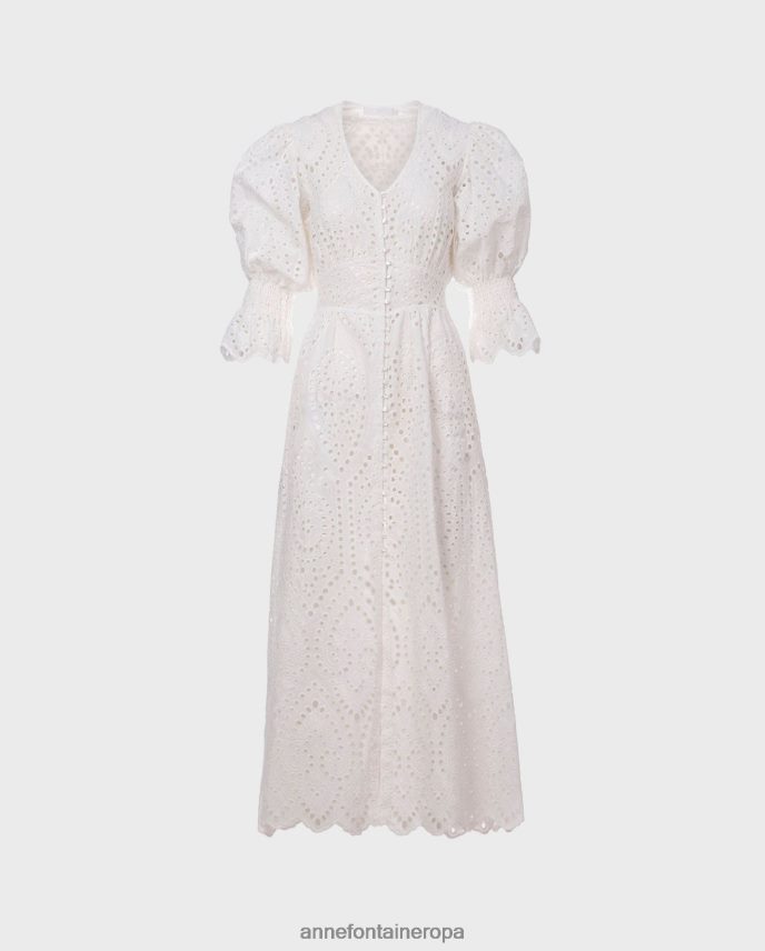 ropa es Anne Fontaine mujer vestido caracas vestido largo con ojales bordados sin forro blanco 646LTX96