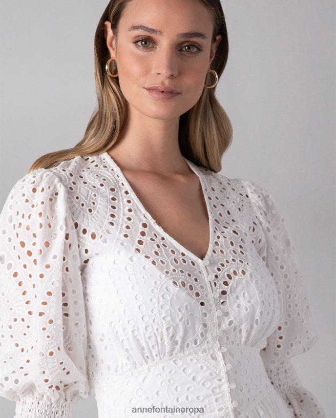 ropa es Anne Fontaine mujer vestido caracas vestido largo con ojales bordados sin forro blanco 646LTX96