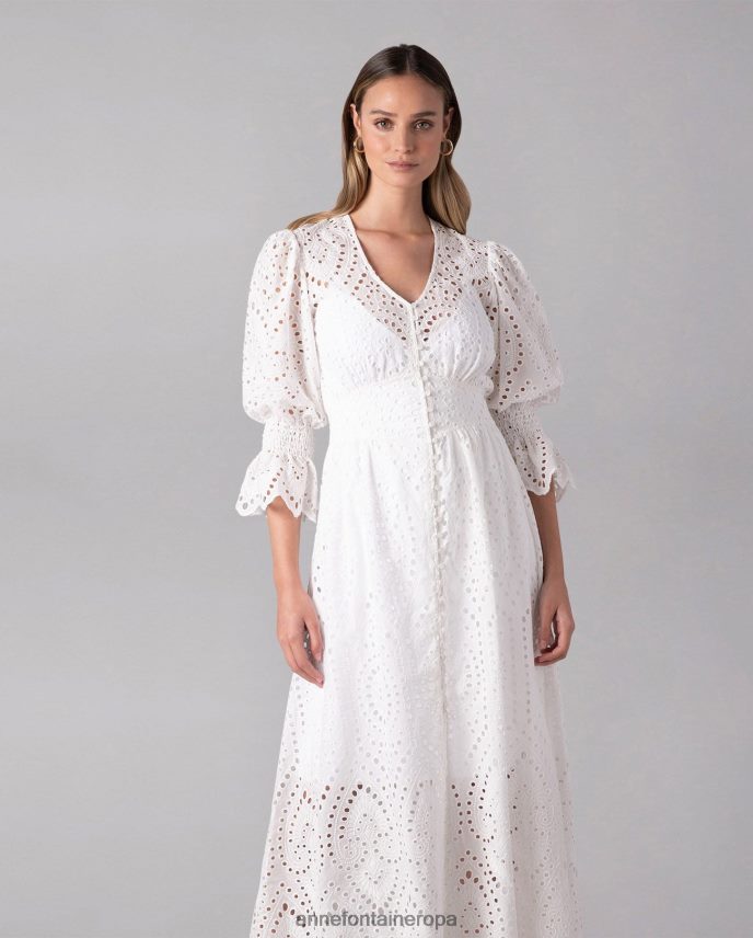 ropa es Anne Fontaine mujer vestido caracas vestido largo con ojales bordados sin forro blanco 646LTX96