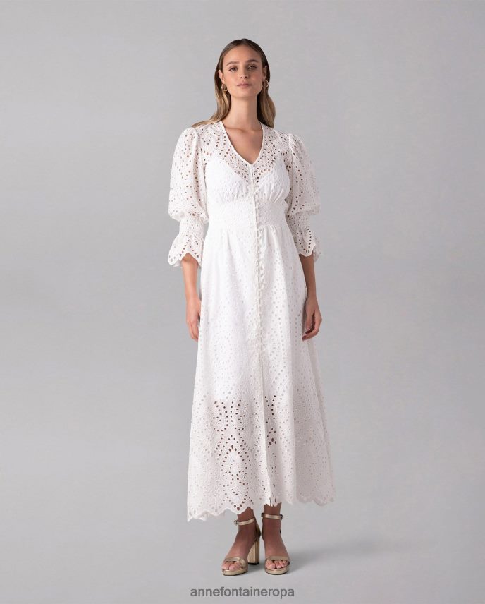 ropa es Anne Fontaine mujer vestido caracas vestido largo con ojales bordados sin forro blanco 646LTX96