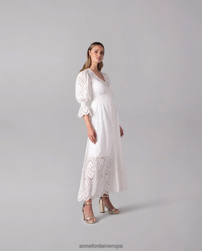 ropa es Anne Fontaine mujer vestido caracas vestido largo con ojales bordados sin forro blanco 646LTX96