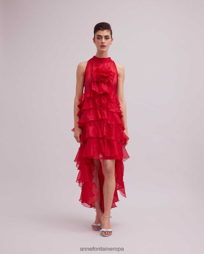 ropa es Anne Fontaine mujer vestido cheryl vestido largo rojo de organza de seda asimétrico con volantes tango rojo 646LTX105