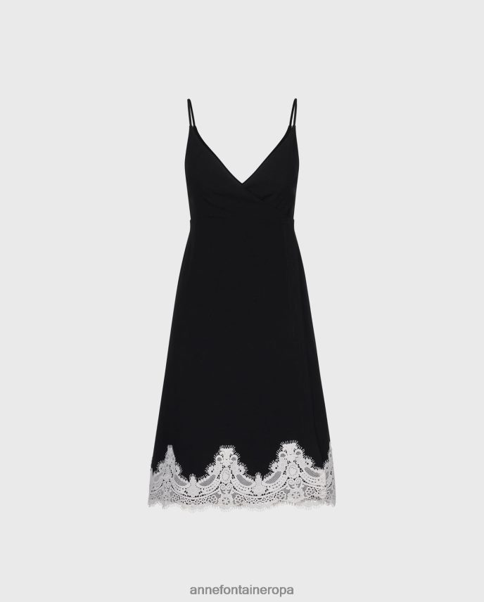 ropa es Anne Fontaine mujer vestido ciana vestido monocromático estilo acampanado con dobladillo de encaje blanco negro 646LTX93