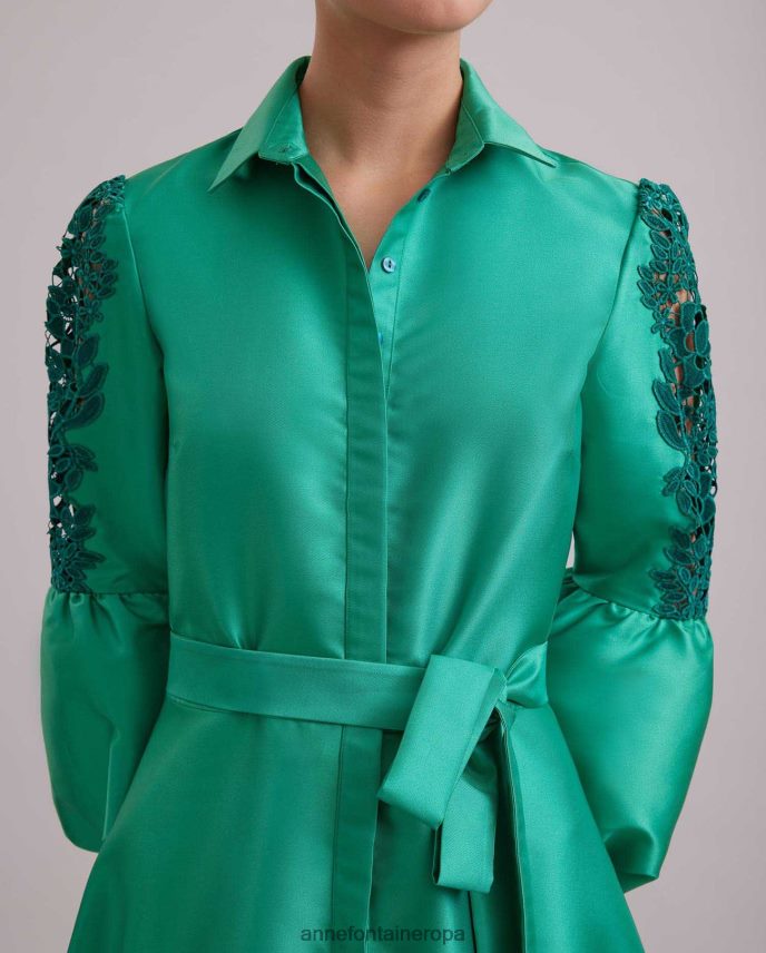 ropa es Anne Fontaine mujer vestido comtesse vestido largo de raso con mangas abullonadas de encaje menta 646LTX109