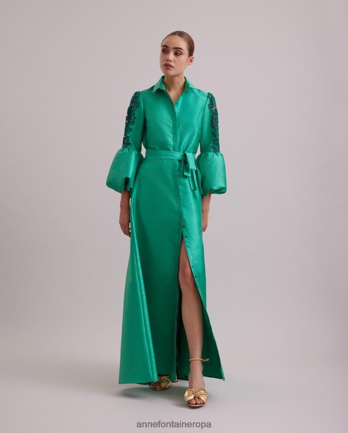 ropa es Anne Fontaine mujer vestido comtesse vestido largo de raso con mangas abullonadas de encaje menta 646LTX109