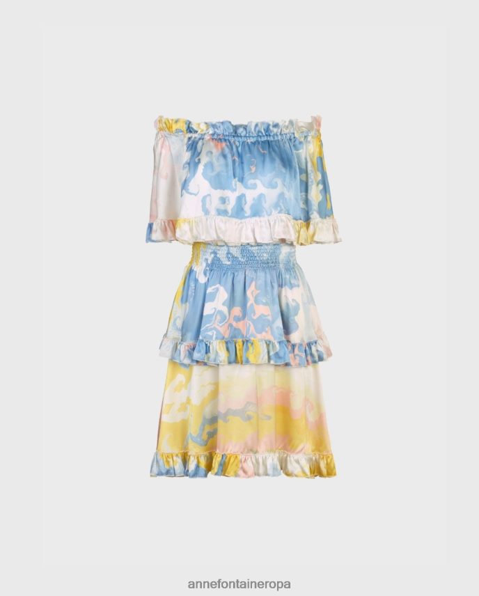 ropa es Anne Fontaine mujer vestido de cerámica vestido de seda con estampado de acuarela y detalles de volantes azul 646LTX68