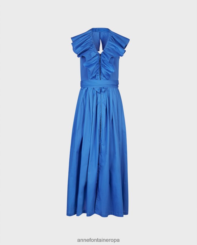 ropa es Anne Fontaine mujer vestido de hendaya vestido largo estilo halter con pliegues y detalles de volantes azul 646LTX86