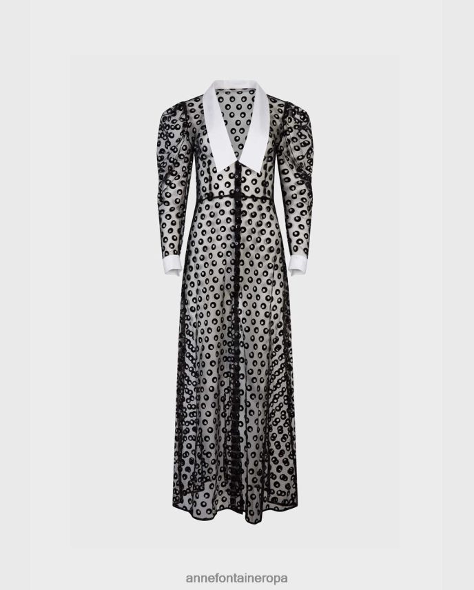 ropa es Anne Fontaine mujer vestido escenario vestido de red transparente bordado con círculos de terciopelo negro 646LTX100