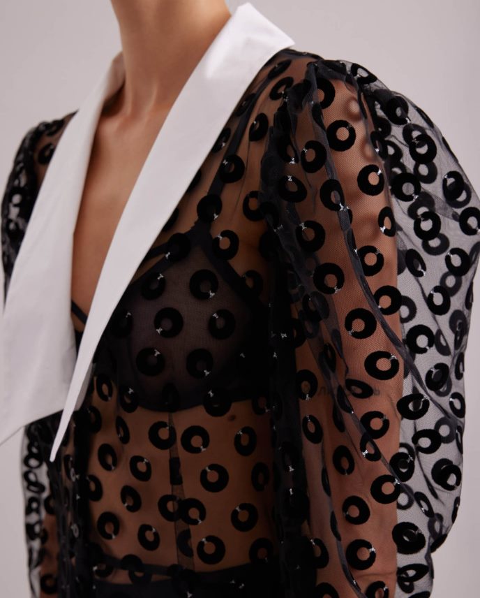 ropa es Anne Fontaine mujer vestido escenario vestido de red transparente bordado con círculos de terciopelo negro 646LTX100