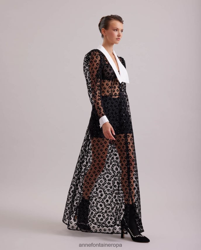 ropa es Anne Fontaine mujer vestido escenario vestido de red transparente bordado con círculos de terciopelo negro 646LTX100