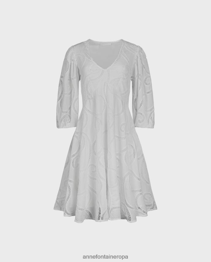 ropa es Anne Fontaine mujer vestido estival vestido de manga 3/4 con diseño de ojales de paisley blanco 646LTX60
