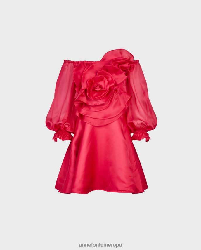 ropa es Anne Fontaine mujer vestido floral vestido de organza de seda con hombros descubiertos y una gran rosa en 3D fucsia 646LTX65