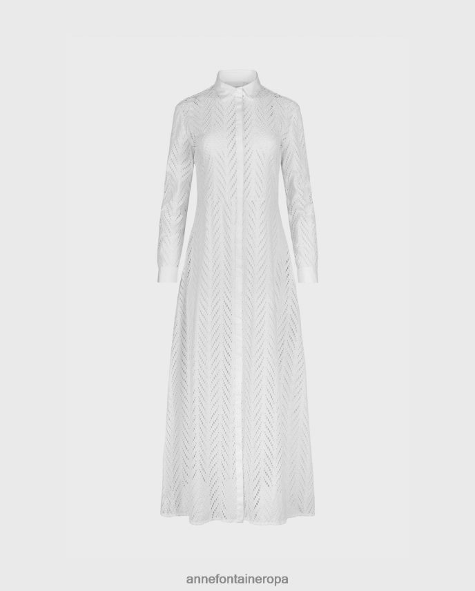 ropa es Anne Fontaine mujer vestido gascuña vestido camisero bordado de manga larga blanco 646LTX82