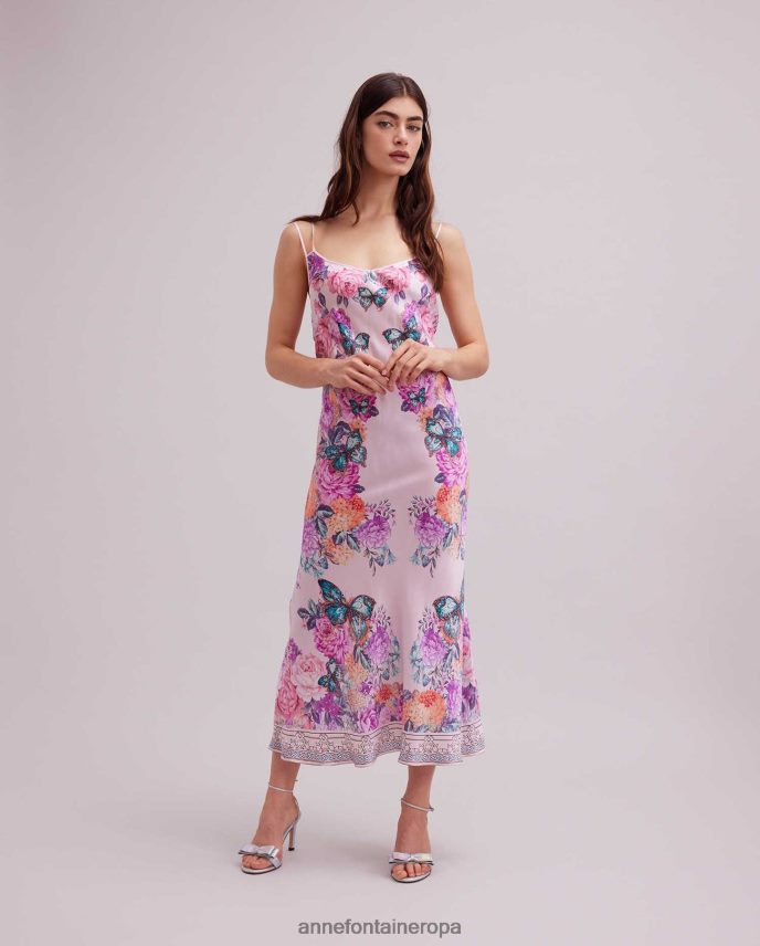 ropa es Anne Fontaine mujer vestido haitza vestido de seda con tirantes finos y diseño estampado de mariposas y flores rosa 646LTX67