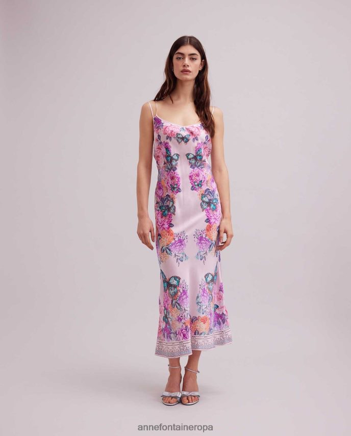 ropa es Anne Fontaine mujer vestido haitza vestido de seda con tirantes finos y diseño estampado de mariposas y flores rosa 646LTX67