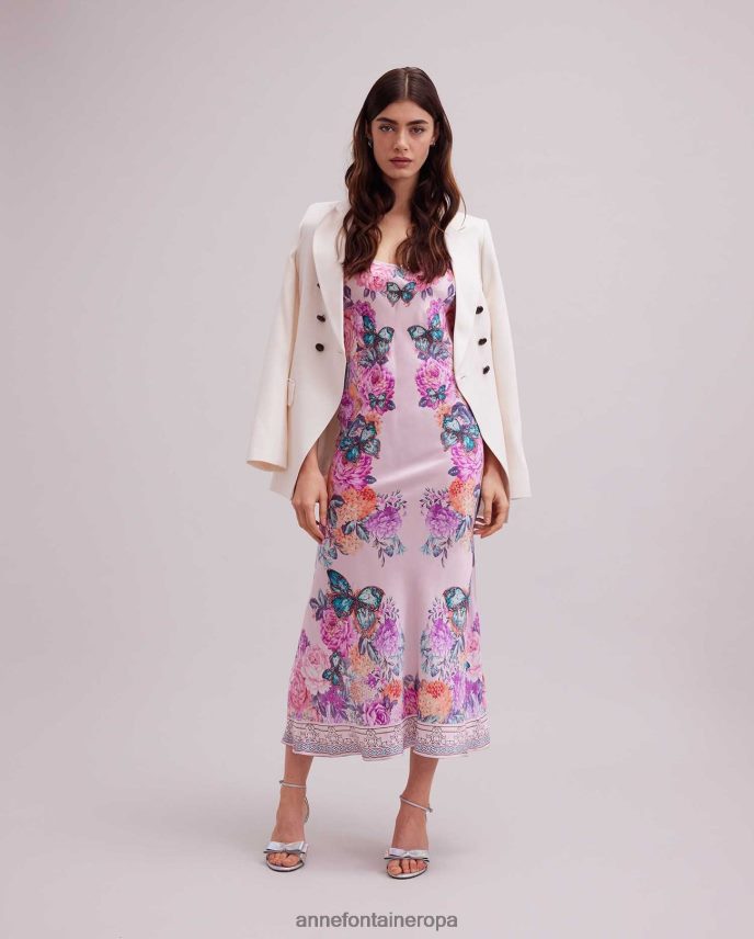 ropa es Anne Fontaine mujer vestido haitza vestido de seda con tirantes finos y diseño estampado de mariposas y flores rosa 646LTX67